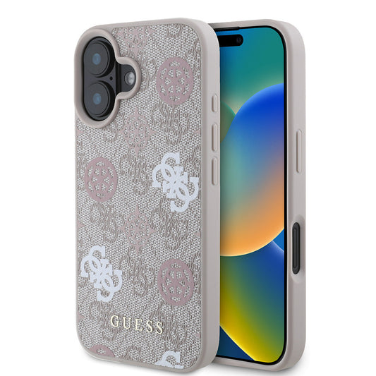 Apple iPhone 16 Plus Kılıf Guess Orjinal Lisanslı M-safe Şarj Özellikli 4G Desenli Yazı Logolu Peony Kapak