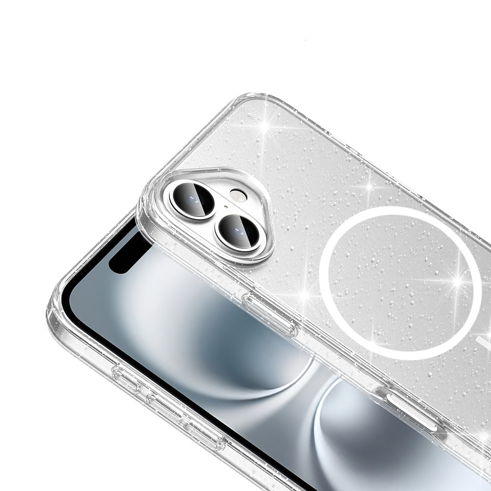 Apple iPhone 16 Plus Kılıf M-safe Şarj Özellikli Parlayan Simli Saydam Renkli Zore Maris Kapak