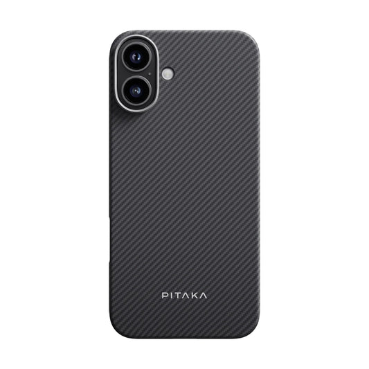 Apple iPhone 16 Plus Kılıf M-safe Şarj Özellikli 600D Aramid Fiber Pitaka Ultra-Slim Classic Serisi Black-Grey Twill Kapak