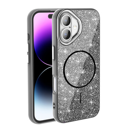 Apple iPhone 16 Plus Kılıf M-safe Şarj Özellikli Parlayan Simli Zore Okso Kapak