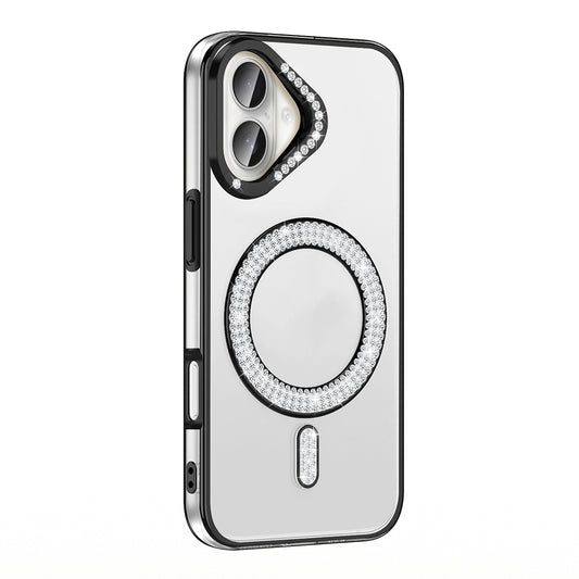 Apple iPhone 16 Plus Kılıf Pırlanta Taş Tasarımlı M-safe Şarj Özellikli Zore Karetta Silikon Kapak