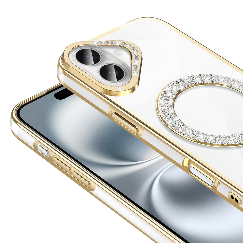 Apple iPhone 16 Plus Kılıf Pırlanta Taş Tasarımlı M-safe Şarj Özellikli Zore Karetta Silikon Kapak