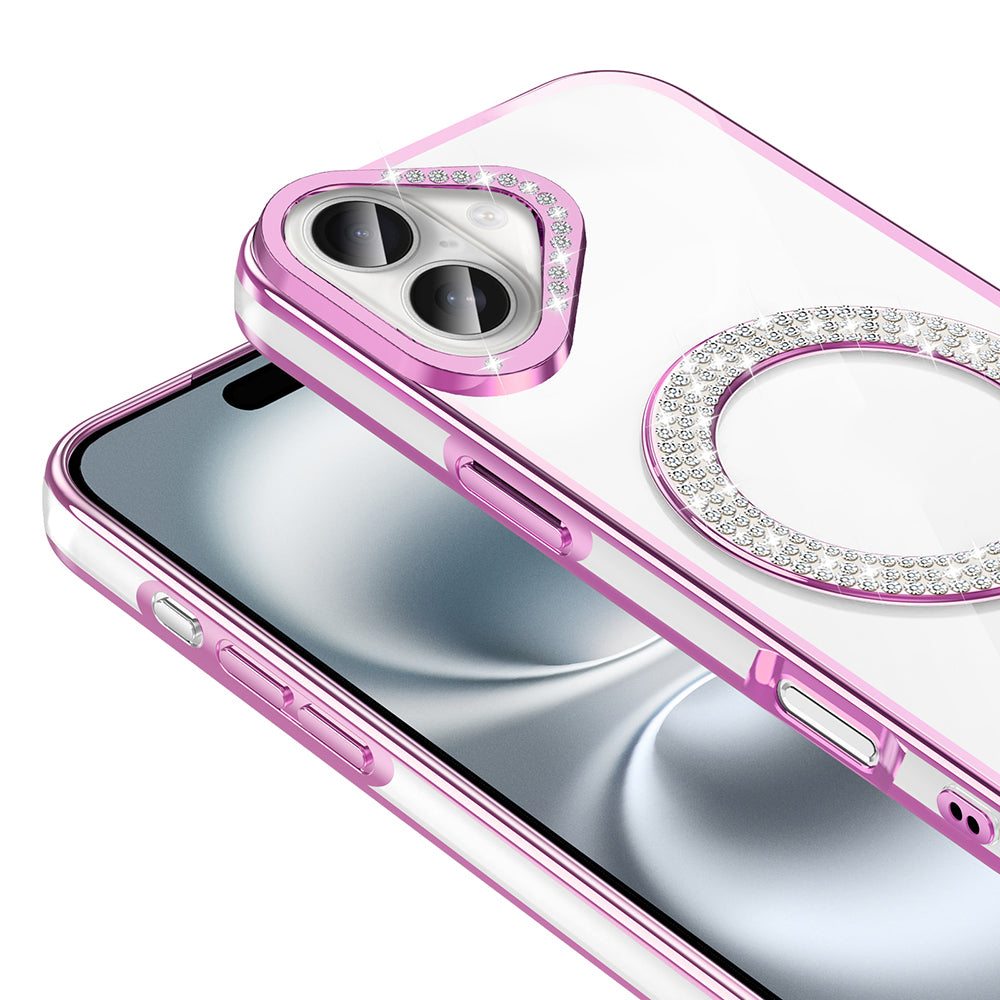 Apple iPhone 16 Plus Kılıf Pırlanta Taş Tasarımlı M-safe Şarj Özellikli Zore Karetta Silikon Kapak