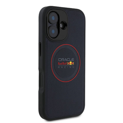 Apple iPhone 16 Plus Kılıf Redbull Orjinal Lisanslı M-safe Şarj Özellikli Kırmızı Halka ve Logo Kabartmalı PU Deri Kapak