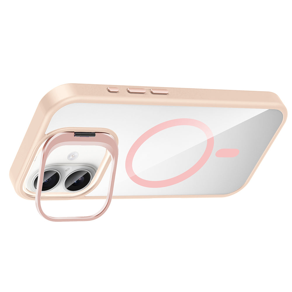 Apple iPhone 16 Plus Kılıf Standlı ve Kamera Lens Hediyeli M-Safe Şarj Özellikli Zore Etro Kapak