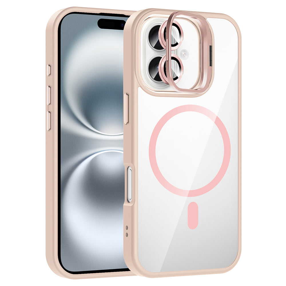Apple iPhone 16 Plus Kılıf Standlı ve Kamera Lens Hediyeli M-Safe Şarj Özellikli Zore Etro Kapak