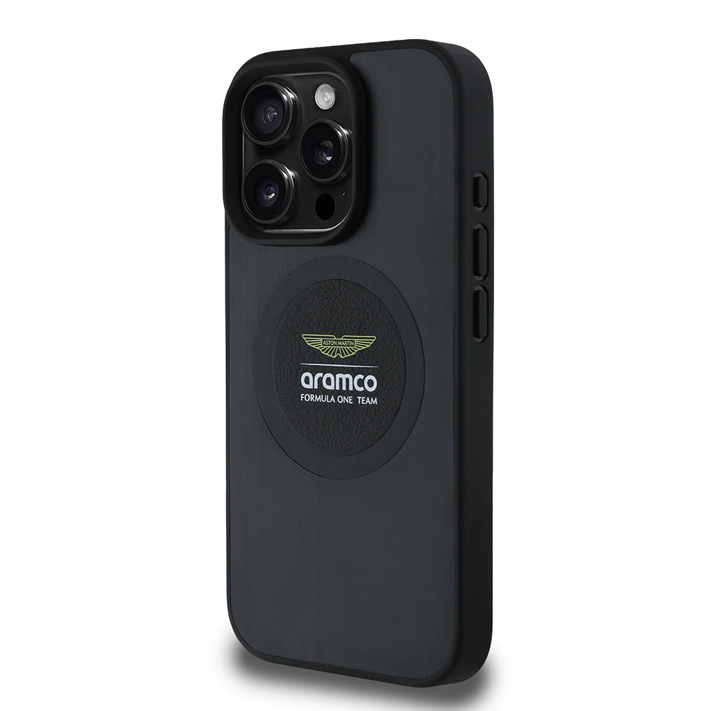 Apple iPhone 16 Pro Kılıf Aston Martin Orjinal Lisanslı M-safe Şarj Özellikli Aluminyum Arka Yüzeyli Formula One Team Baskılı Kapak