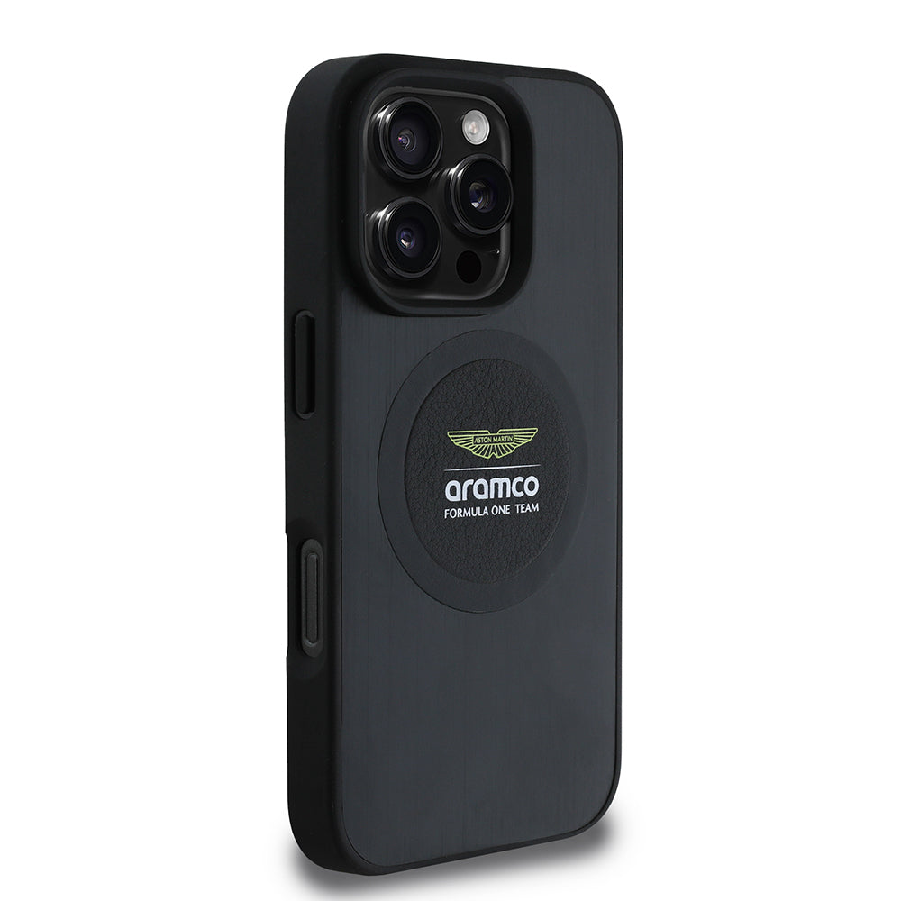 Apple iPhone 16 Pro Kılıf Aston Martin Orjinal Lisanslı M-safe Şarj Özellikli Aluminyum Arka Yüzeyli Formula One Team Baskılı Kapak