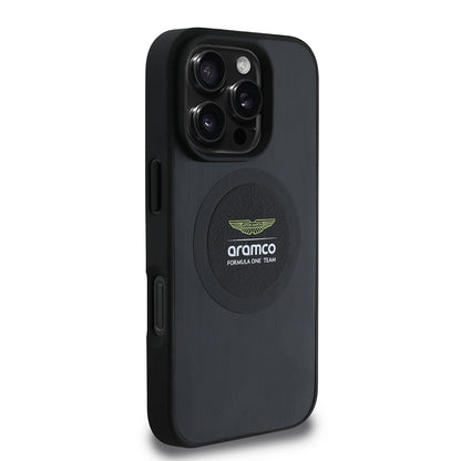 Apple iPhone 16 Pro Kılıf Aston Martin Orjinal Lisanslı M-safe Şarj Özellikli Aluminyum Arka Yüzeyli Formula One Team Baskılı Kapak
