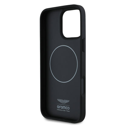 Apple iPhone 16 Pro Kılıf Aston Martin Orjinal Lisanslı M-safe Şarj Özellikli PU Deri Alonso 14 Baskılı Kapak