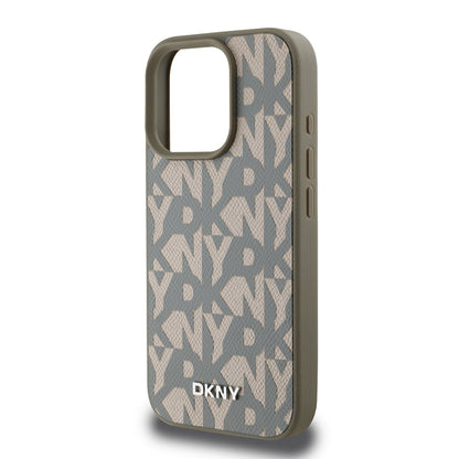 Apple iPhone 16 Pro Kılıf DKNY Orjinal Lisanslı M-safe Şarj Özellikli 3D Yazılı Grid Pattern Kapak