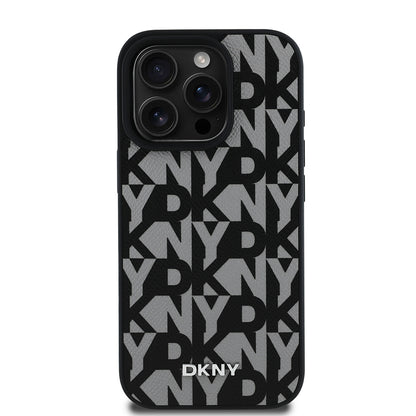 Apple iPhone 16 Pro Kılıf DKNY Orjinal Lisanslı M-safe Şarj Özellikli 3D Yazılı Grid Pattern Kapak