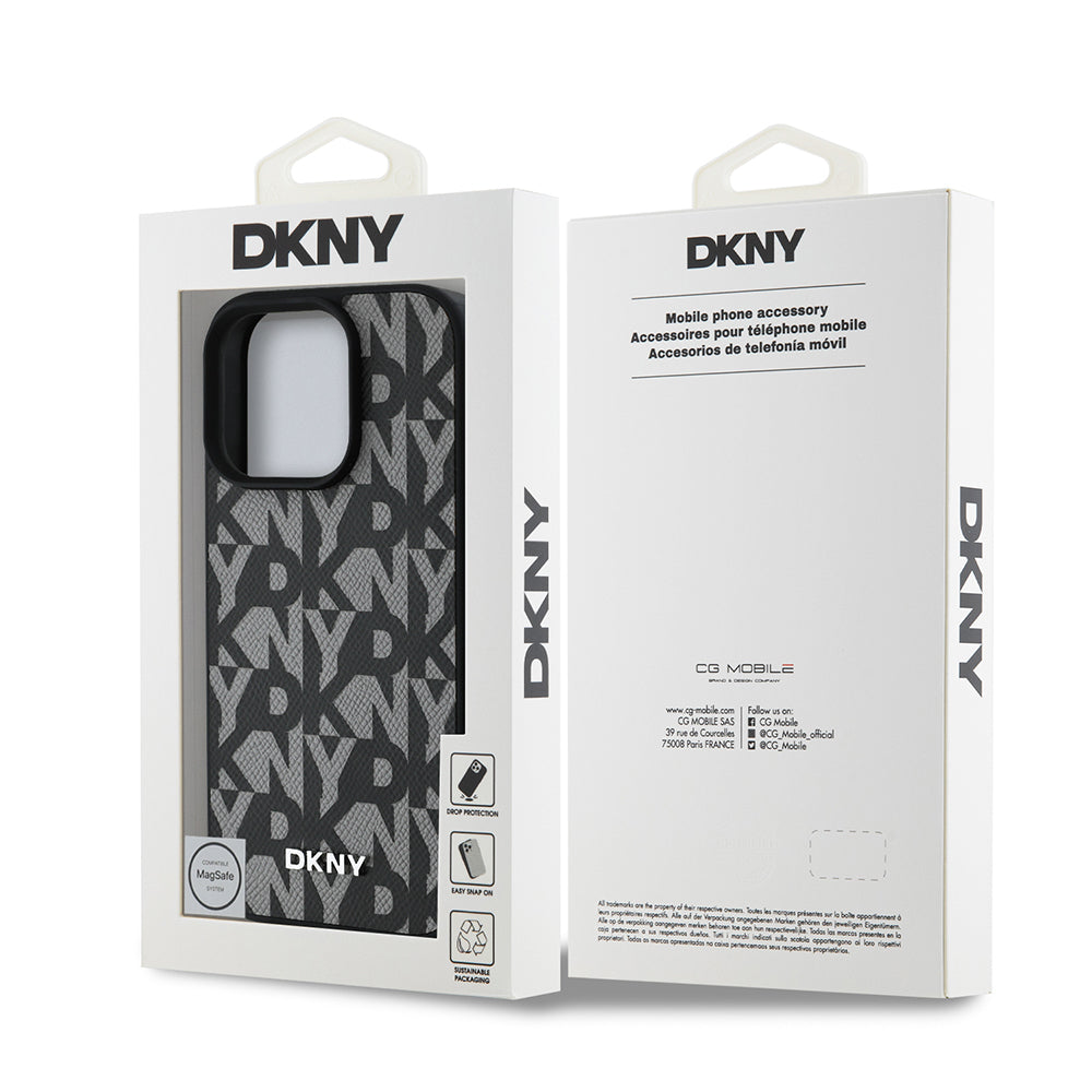 Apple iPhone 16 Pro Kılıf DKNY Orjinal Lisanslı M-safe Şarj Özellikli 3D Yazılı Grid Pattern Kapak