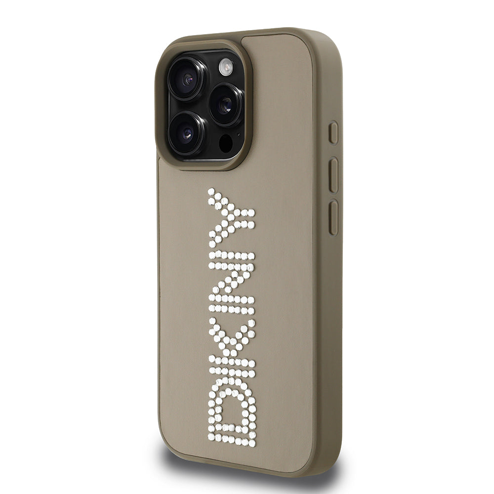 Apple iPhone 16 Pro Kılıf DKNY Orjinal Lisanslı Taşlı DKNY Yazılı Metalik Rhinestones PU Deri Kapak