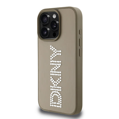 Apple iPhone 16 Pro Kılıf DKNY Orjinal Lisanslı Taşlı DKNY Yazılı Metalik Rhinestones PU Deri Kapak