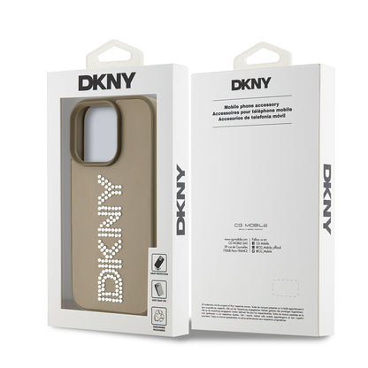 Apple iPhone 16 Pro Kılıf DKNY Orjinal Lisanslı Taşlı DKNY Yazılı Metalik Rhinestones PU Deri Kapak