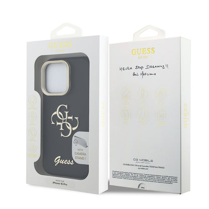 Apple iPhone 16 Pro Kılıf Guess Orjinal Lisanslı Grained Yazı Logolu Kamera Standlı Kapak