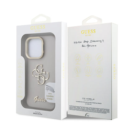 Apple iPhone 16 Pro Kılıf Guess Orjinal Lisanslı Grained Yazı Logolu Kamera Standlı Kapak