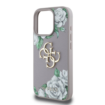 Apple iPhone 16 Pro Kılıf Guess Orjinal Lisanslı Gül Baskılı Büyük Metal Logo Dizaynlı Kapak