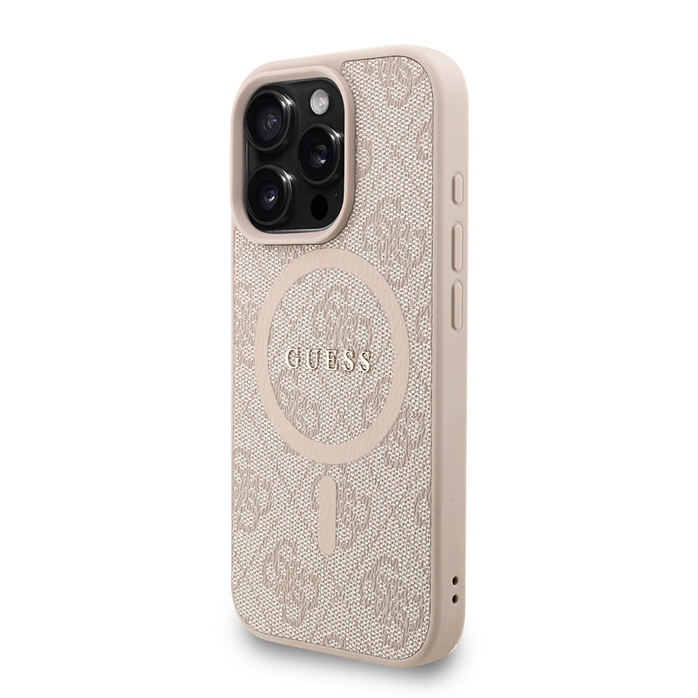 Apple iPhone 16 Pro Kılıf Guess Orjinal Lisanslı M-safe Şarj Özellikli PU Deri Bilek Askı İpli Yazı Logolu Kapak
