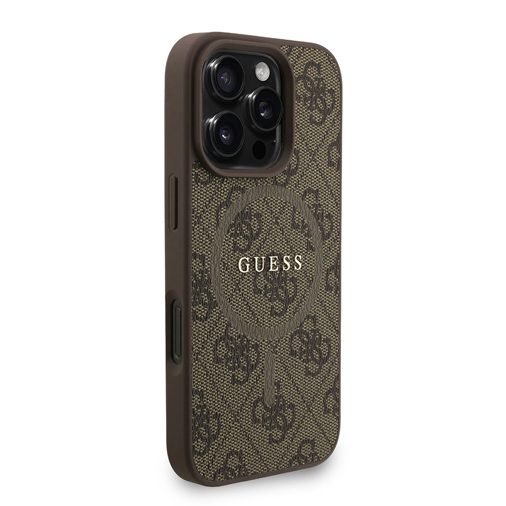 Apple iPhone 16 Pro Kılıf Guess Orjinal Lisanslı M-safe Şarj Özellikli PU Deri Bilek Askı İpli Yazı Logolu Kapak