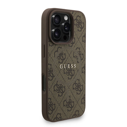 Apple iPhone 16 Pro Kılıf Guess Orjinal Lisanslı M-safe Şarj Özellikli PU Deri Bilek Askı İpli Yazı Logolu Kapak