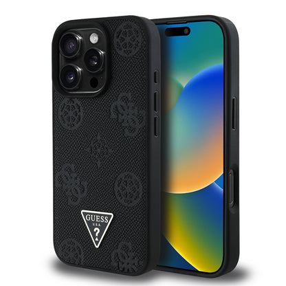 Apple iPhone 16 Pro Kılıf Guess Orjinal Lisanslı M-safe Şarj Özellikli Sıcak Baskılı Üçgen Logolu PU Deri Peony Kapak