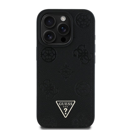 Apple iPhone 16 Pro Kılıf Guess Orjinal Lisanslı M-safe Şarj Özellikli Sıcak Baskılı Üçgen Logolu PU Deri Peony Kapak