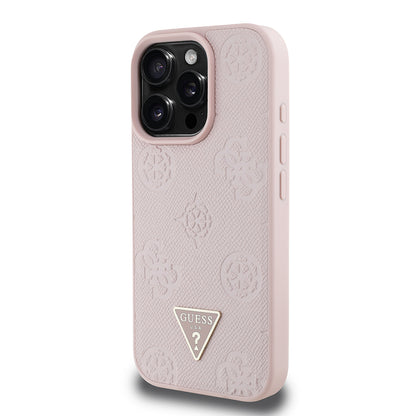 Apple iPhone 16 Pro Kılıf Guess Orjinal Lisanslı M-safe Şarj Özellikli Sıcak Baskılı Üçgen Logolu PU Deri Peony Kapak