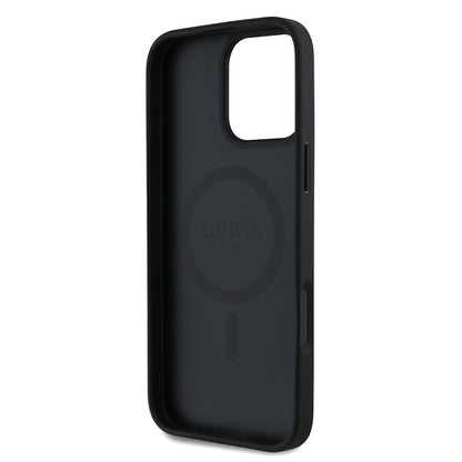 Apple iPhone 16 Pro Kılıf Guess Orjinal Lisanslı M-safe Şarj Özellikli Taneli Çiçek Tasarımlı Metal Yazı Logolu Kapak