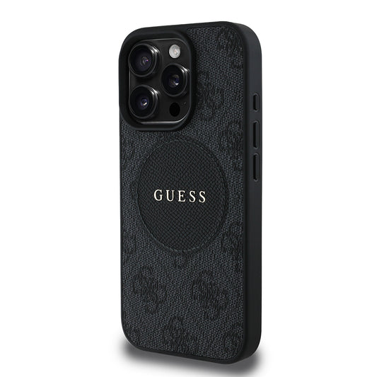 Apple iPhone 16 Pro Kılıf Guess Orjinal Lisanslı M-safe Şarj Özellikli Yazı Logolu Circle Classic Kapak