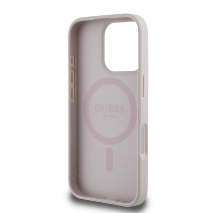 Apple iPhone 16 Pro Kılıf Guess Orjinal Lisanslı M-safe Şarj Özellikli Yazı Logolu Circle Classic Kapak