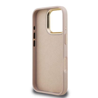 Apple iPhone 16 Pro Kılıf Guess Orjinal Lisanslı PU Deri 4G Desenli Metal Büyük 4G ve Yazı Logolu Kamera Standlı Kapak