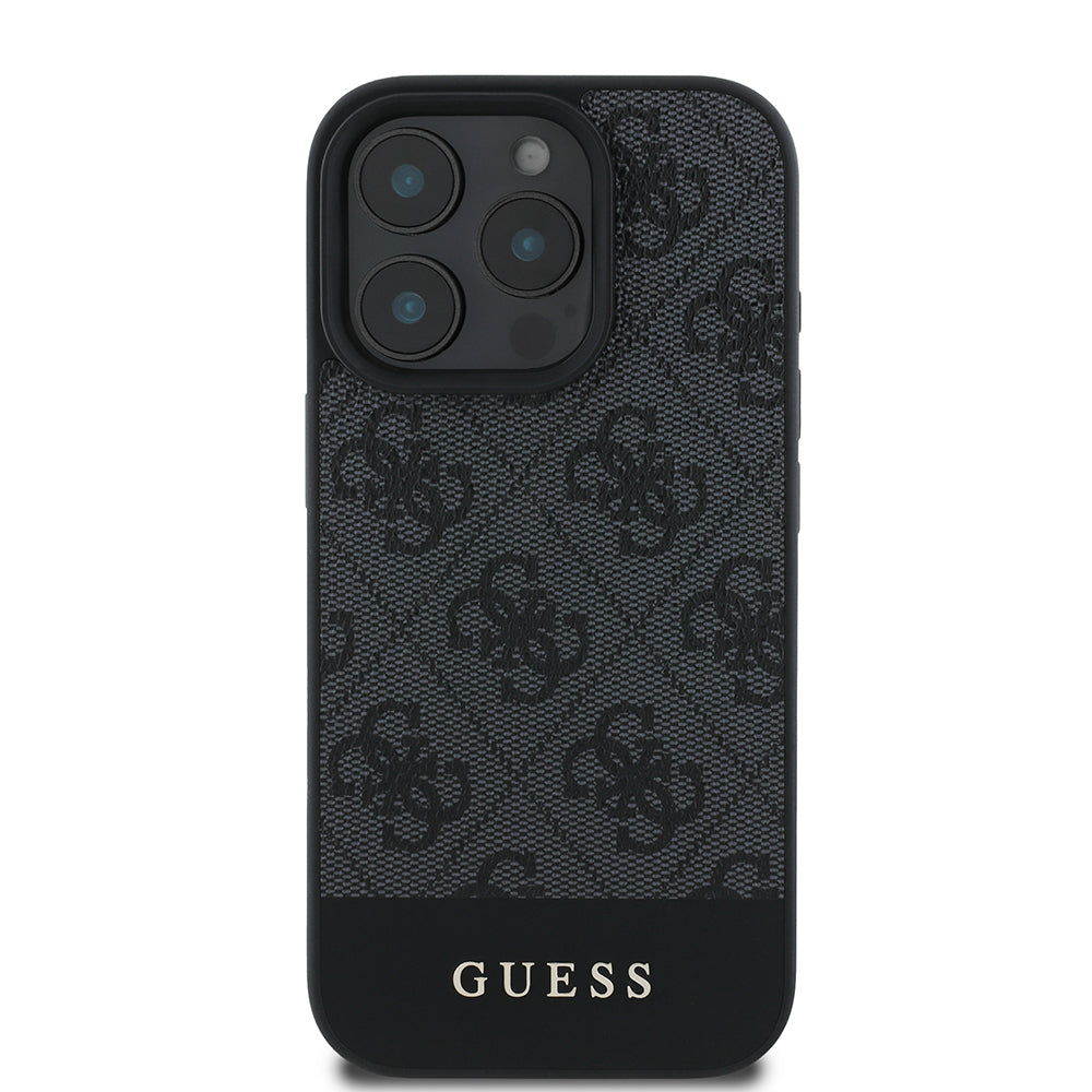 Apple iPhone 16 Pro Kılıf Guess Orjinal Lisanslı PU Deri Şerit Logo Dizaynlı Kapak