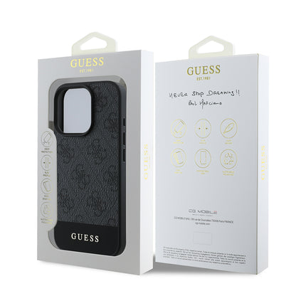 Apple iPhone 16 Pro Kılıf Guess Orjinal Lisanslı PU Deri Şerit Logo Dizaynlı Kapak