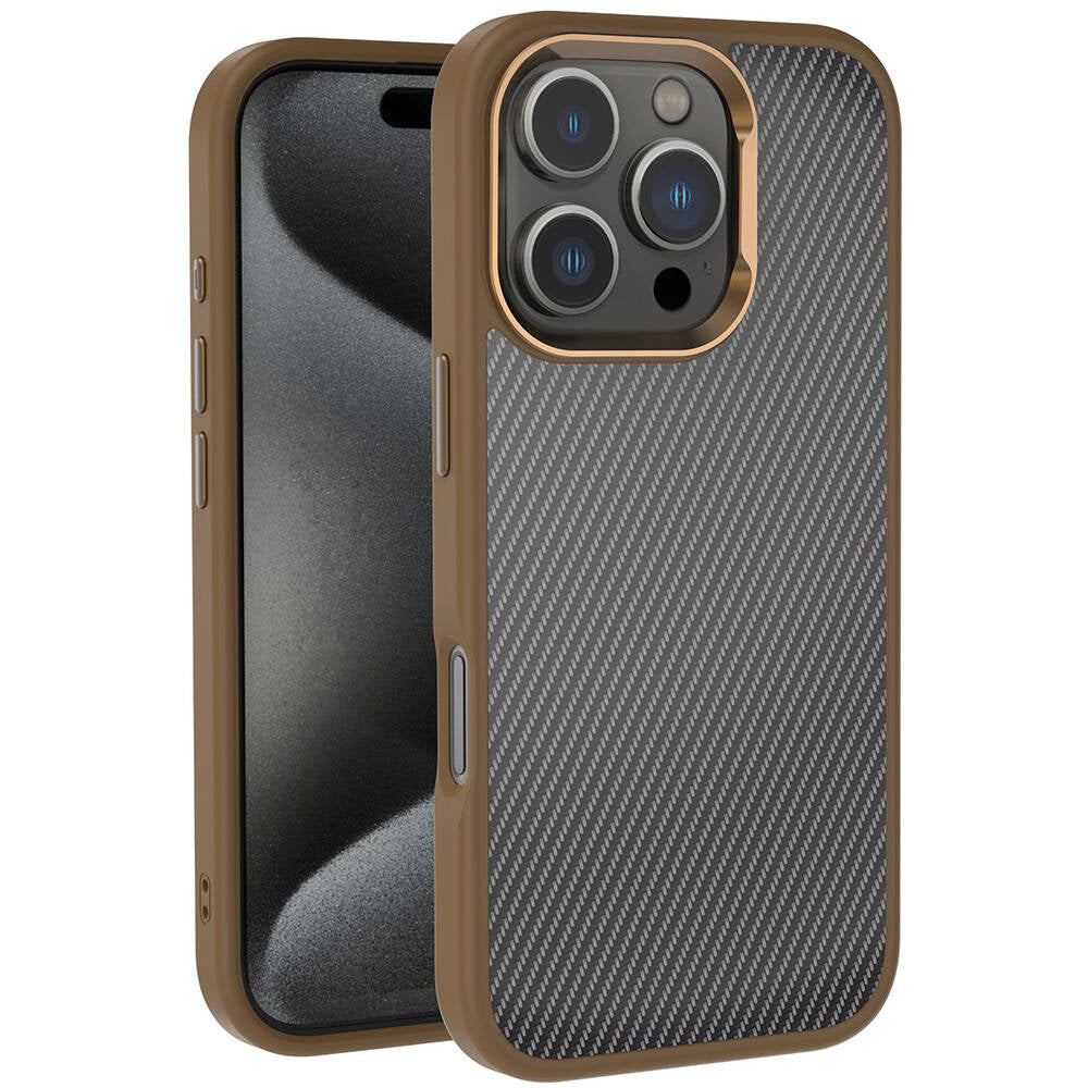 Apple iPhone 16 Pro Kılıf Karbon Fiber Görünümlü Parlak Kamera Çerçeveli Zore Venus Kapak
