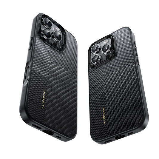Apple iPhone 16 Pro Kılıf Karbon Fiber M-safe Şarj Özellikli Kamera Kontrol Butonlu Benks Hybrid ArmorPro Montage Kevlar Kapak