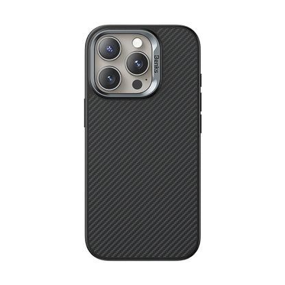 Apple iPhone 16 Pro Kılıf Karbon Fiber M-safe Şarj Özellikli Kamerra Kontrol Butonlu Benks Hybrid ArmorPro 600D Kevlar Kapak