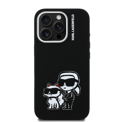 Apple iPhone 16 Pro Kılıf Karl Lagerfeld Orjinal Lisanslı Karl & Choupette Sketch Logo Sililkon Kapak