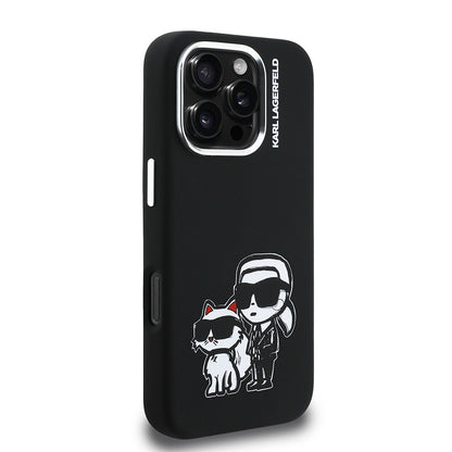 Apple iPhone 16 Pro Kılıf Karl Lagerfeld Orjinal Lisanslı Karl & Choupette Sketch Logo Sililkon Kapak