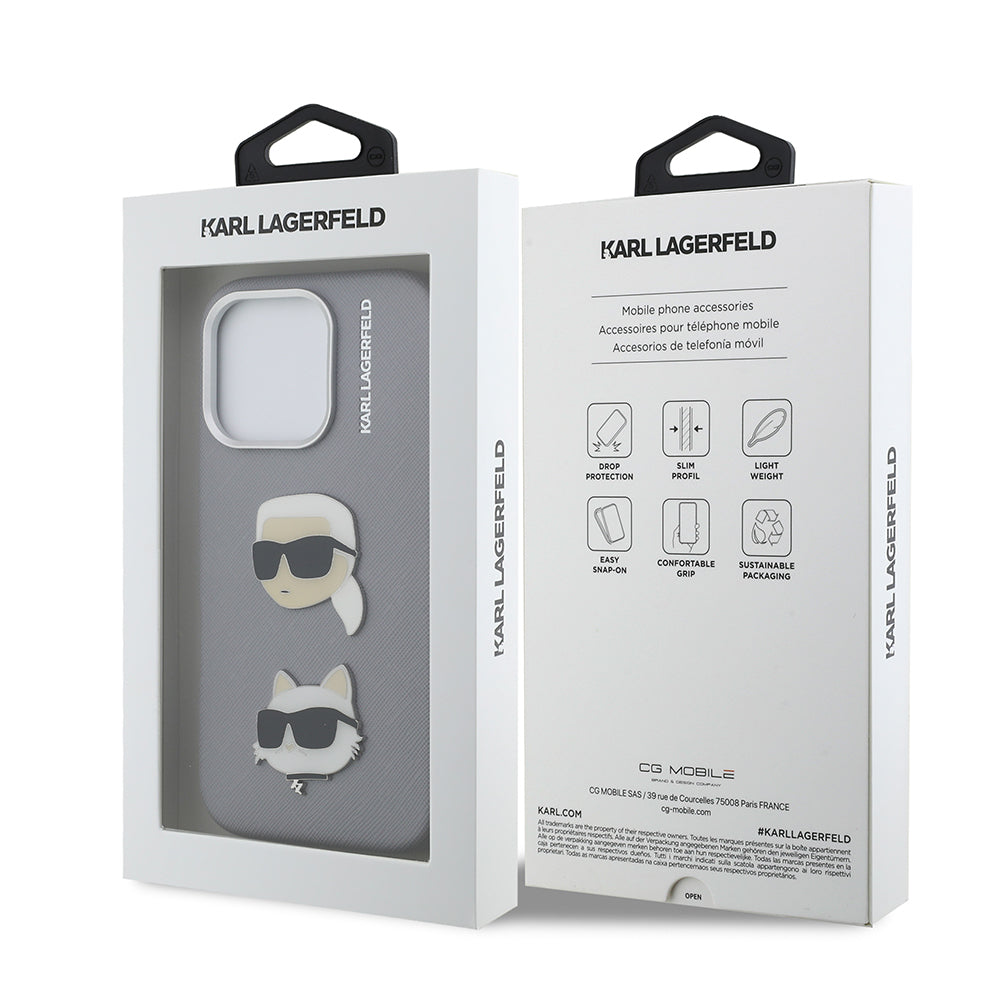 Apple iPhone 16 Pro Kılıf Karl Lagerfeld Orjinal Lisanslı K&C Heads Pin Kapak