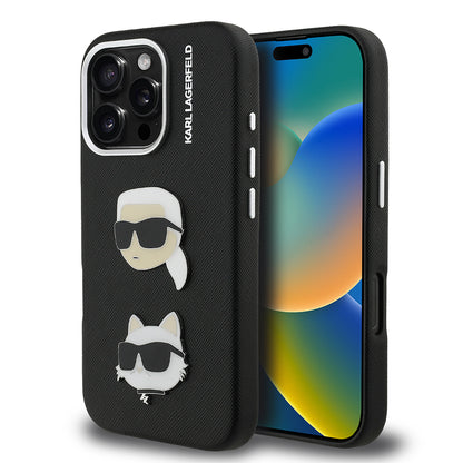 Apple iPhone 16 Pro Kılıf Karl Lagerfeld Orjinal Lisanslı K&C Heads Pin Kapak