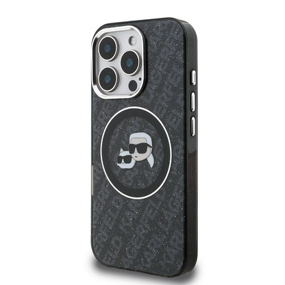 Apple iPhone 16 Pro Kılıf Karl Lagerfeld Orjinal Lisanslı Parlayan Simli Karl & Choupette Heads Kapak