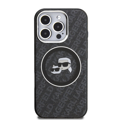 Apple iPhone 16 Pro Kılıf Karl Lagerfeld Orjinal Lisanslı Parlayan Simli Karl & Choupette Heads Kapak