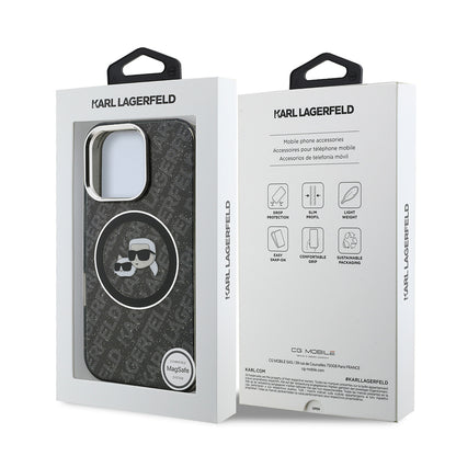 Apple iPhone 16 Pro Kılıf Karl Lagerfeld Orjinal Lisanslı Parlayan Simli Karl & Choupette Heads Kapak