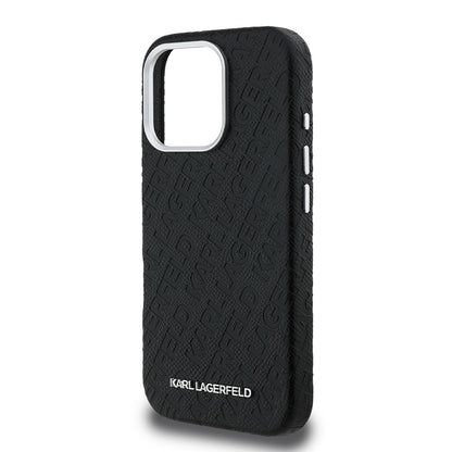 Apple iPhone 16 Pro Kılıf Karl Lagerfeld Orjinal Lisanslı PU Deri Damgalı Metal Yazı Logolu Kapak
