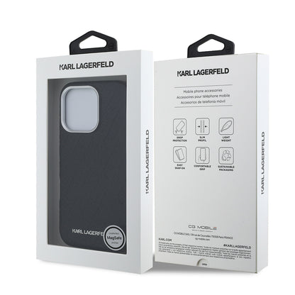 Apple iPhone 16 Pro Kılıf Karl Lagerfeld Orjinal Lisanslı PU Deri Damgalı Metal Yazı Logolu Kapak