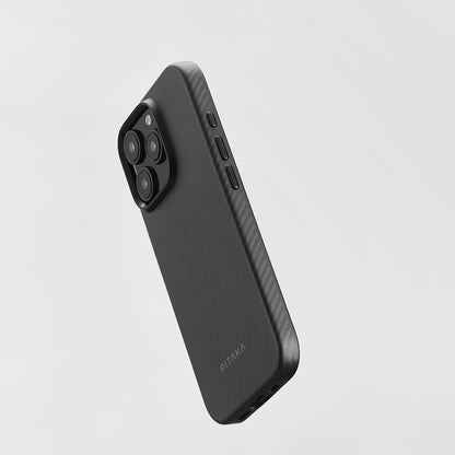 Apple iPhone 16 Pro Kılıf M-safe Şarj Özellikli Aramid Fiber Pitaka Military-Grade Classic Serisi New Logo Black-Grey Twill Kapak