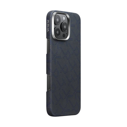 Apple iPhone 16 Pro Kılıf M-safe Şarj Özellikli Aramid Fiber Pitaka Tactile Woven Monogram Serisi Kapak