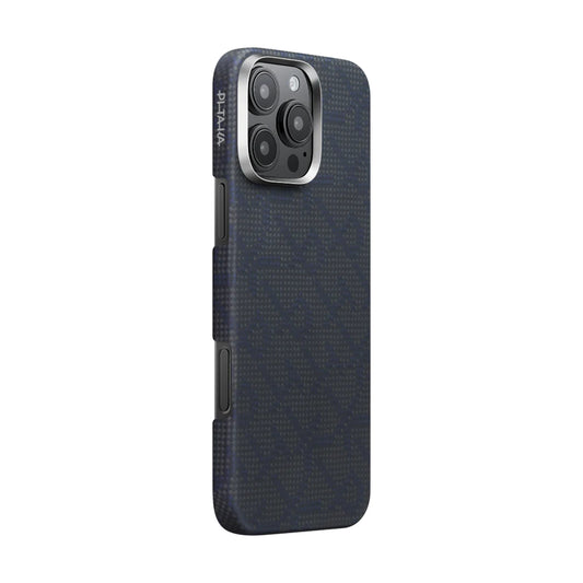 Apple iPhone 16 Pro Kılıf M-safe Şarj Özellikli Aramid Fiber Pitaka Tactile Woven Monogram Serisi Kapak